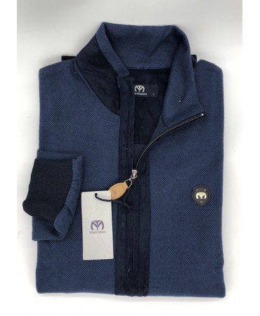 Makis Tselios Cardigan with Blue Zipper with Side Pockets and Suede Finishes