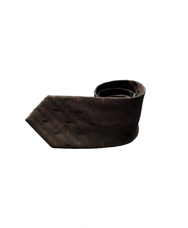 Brown tie with beige and black small patterns GM Tie