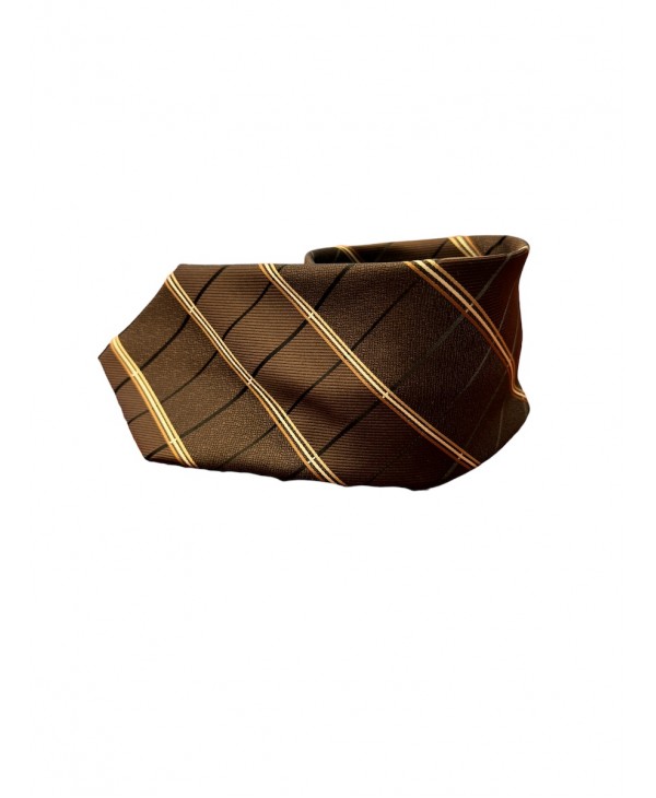 Καφέ γραβάτα με ρίγες  μπεζ και τάμπα  ΓΡΑΒΑΤΕΣ GM