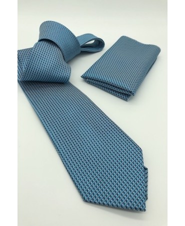 Tie Set with GM Scarf on Turquoise Base with Light Blue Design