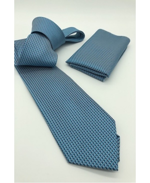 Tie Set with GM Scarf on Turquoise Base with Light Blue Design GM Tie set