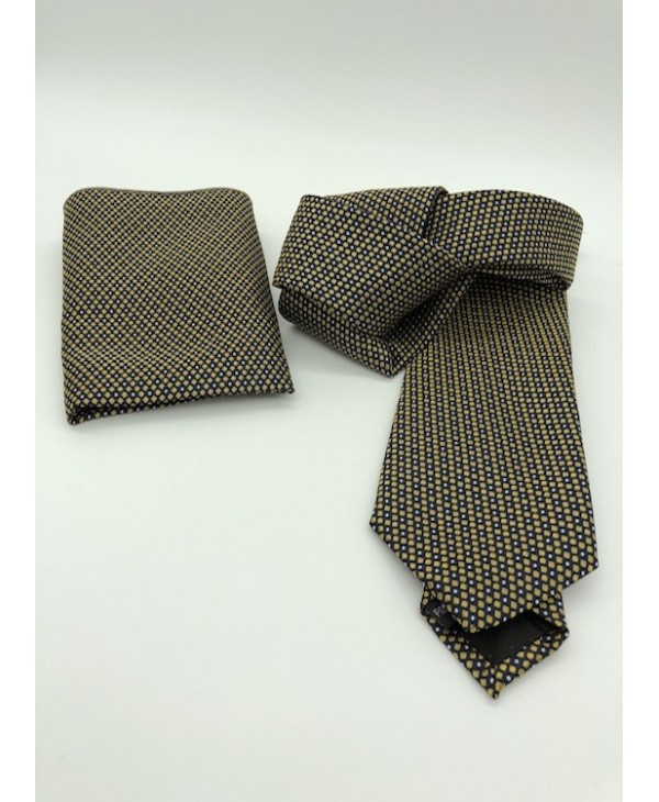 GM Set Tie With Scarf on a Blue Base with Ocher Miniature GM Tie set