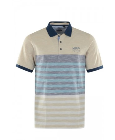 Polo Hajo Short Sleeve in Beige Base with Blue and Light Blue Stripes
