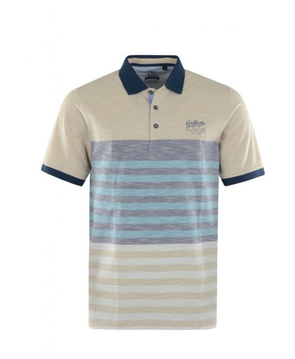 Polo Hajo Short Sleeve in Beige Base with Blue and Light Blue Stripes SHORT SLEEVE POLO 