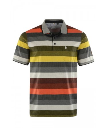 Poloshirt Haio short sleeve striped gray, off-white, orange, yellow and burgundy