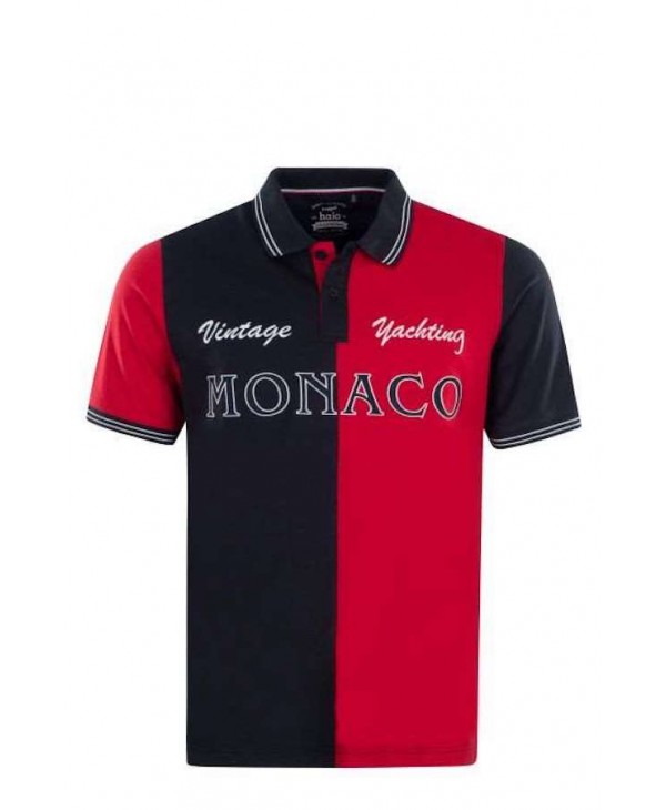 Hajo men's polo shirt in blue with red Monaco logo SHORT SLEEVE POLO 