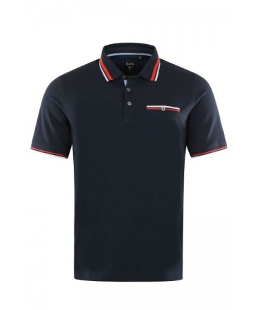 Polo Hajo Short Sleeve in Blue with Pocket and Special Finishes