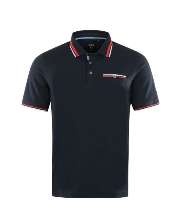 Polo Hajo Short Sleeve in Blue with Pocket and Special Finishes SHORT SLEEVE POLO 
