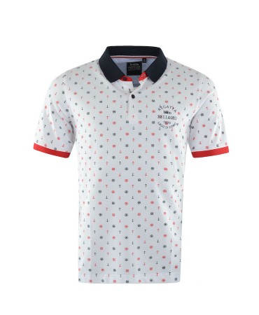 Polo Hajo Short Sleeve in White Base with Blue and Red Anchors and Steering Wheels