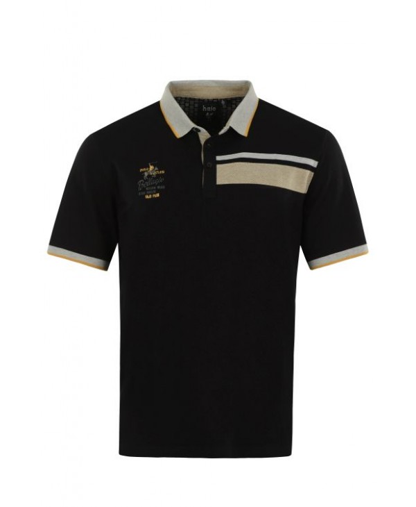 Hajo Collar T-Shirt in Black with Collar and Beige Brush Beige SHORT SLEEVE POLO 