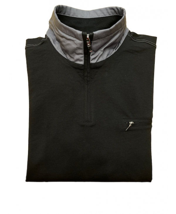 Hajo blouse in black color with zipper and pocket as well as trims on the collar gray POLO ZIP LONG SLEEVE