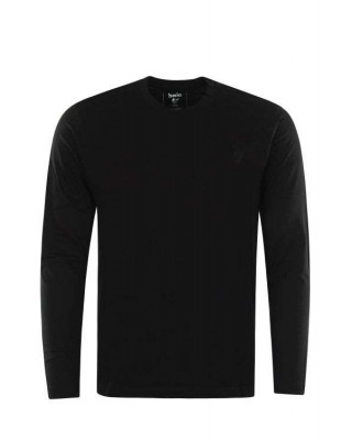 Μαύρο μπλουζάκι με στρογγυλό λαιμό βαμβακερό με μακρύ μανίκι 
