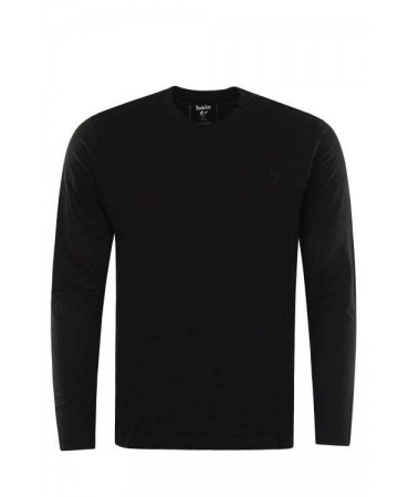 Μαύρο μπλουζάκι με στρογγυλό λαιμό βαμβακερό με μακρύ μανίκι 