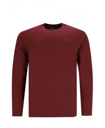Burgundy t-shirt with a round neck without elastics on the sleeves