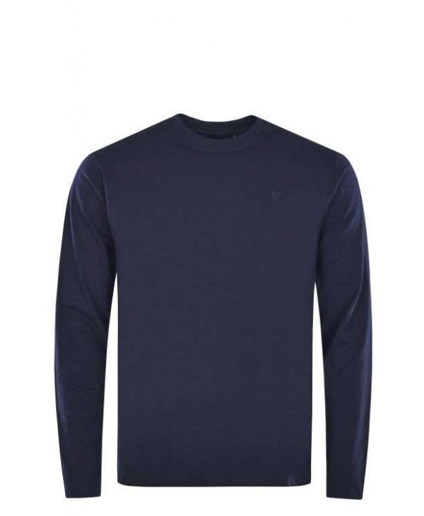 Plain blue cotton t-shirt with long sleeves ROUND NECK