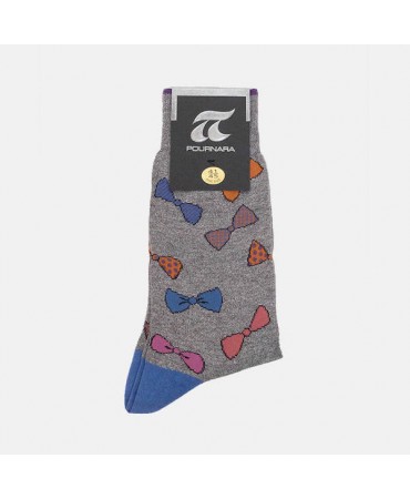 Fashion Pournara Socks with Colorful Bow Tie on Gray Base