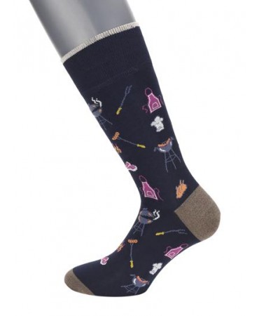 DESIGN SOCKS POURNARA in Blue Base with Barbecue Designs