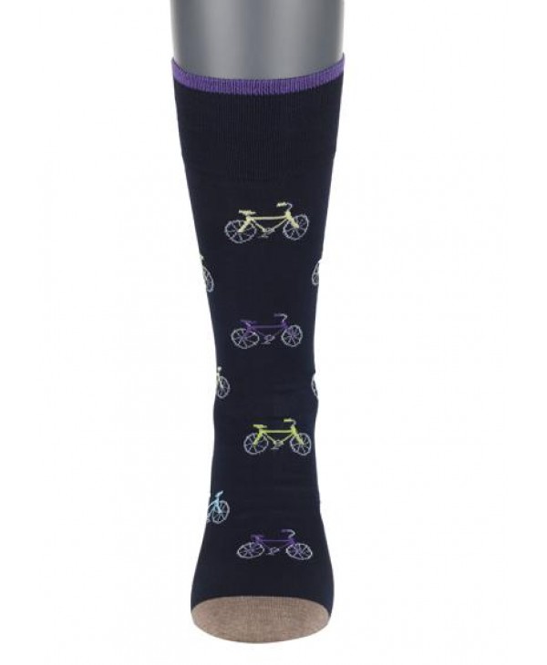 Fashion 100% Cotton Sock in Blue Base with Colorful Bicycles POURNARA FASHION Socks