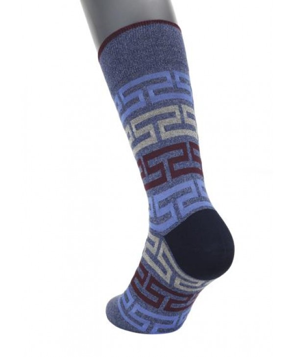 DESIGN SOCKS POURNARA in Shelf Base with Blue Beige and Bordeaux Meander POURNARA FASHION Socks