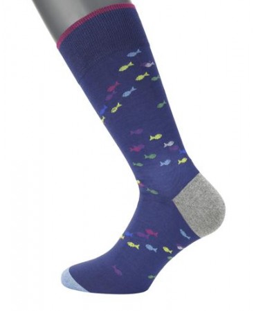 POURNARA FASHION Socks in Blue Base with Colorful Fish