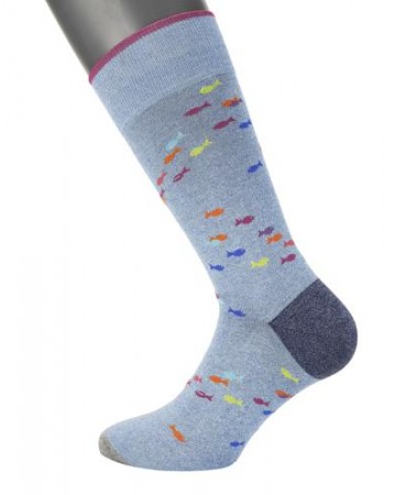 Socks in Blue Base with Colorful Fish POURNARA FASHION
