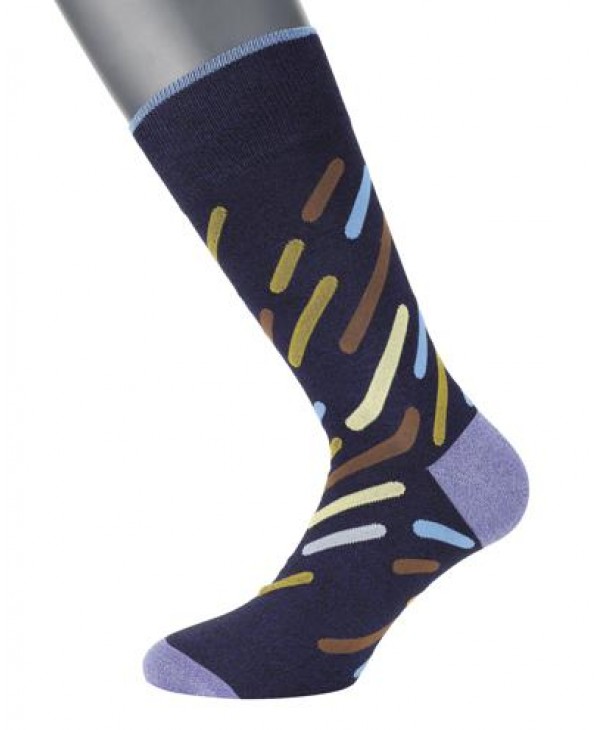POURNARA Socks in Blue Base with Slanted Asymmetrical Multicolored Stripes POURNARA FASHION Socks