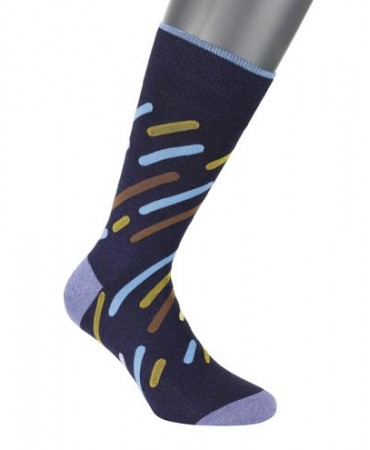 POURNARA Socks in Blue Base with Slanted Asymmetrical Multicolored Stripes
