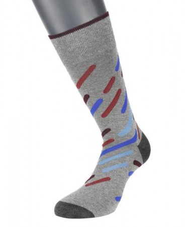 POURNARA Socks in Gray Base with Sloping Asymmetrical Multicolored Stripes