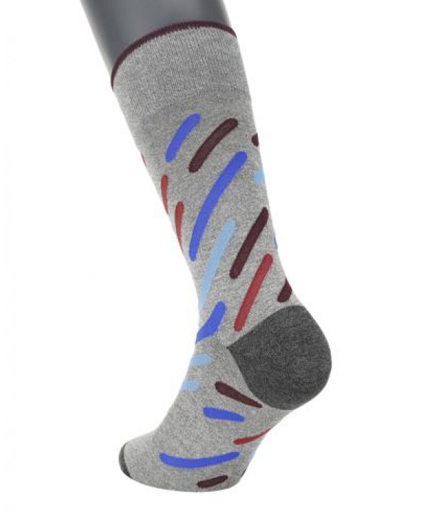 POURNARA Socks in Gray Base with Sloping Asymmetrical Multicolored Stripes POURNARA FASHION Socks