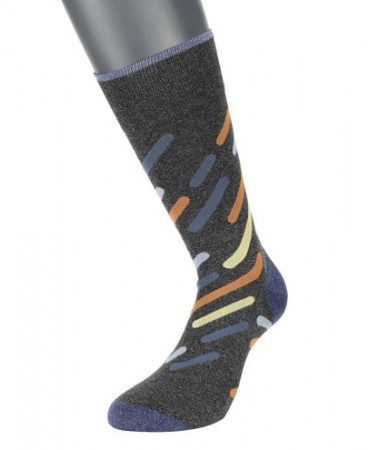 POURNARA Socks in Carbon Base with Sloping Asymmetrical Multicolored Stripes