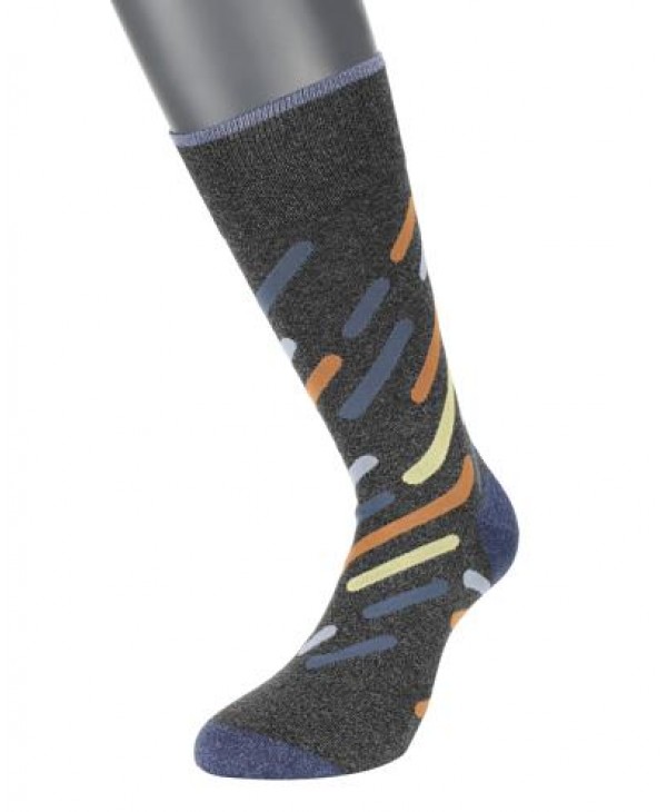 POURNARA Socks in Carbon Base with Sloping Asymmetrical Multicolored Stripes POURNARA FASHION Socks