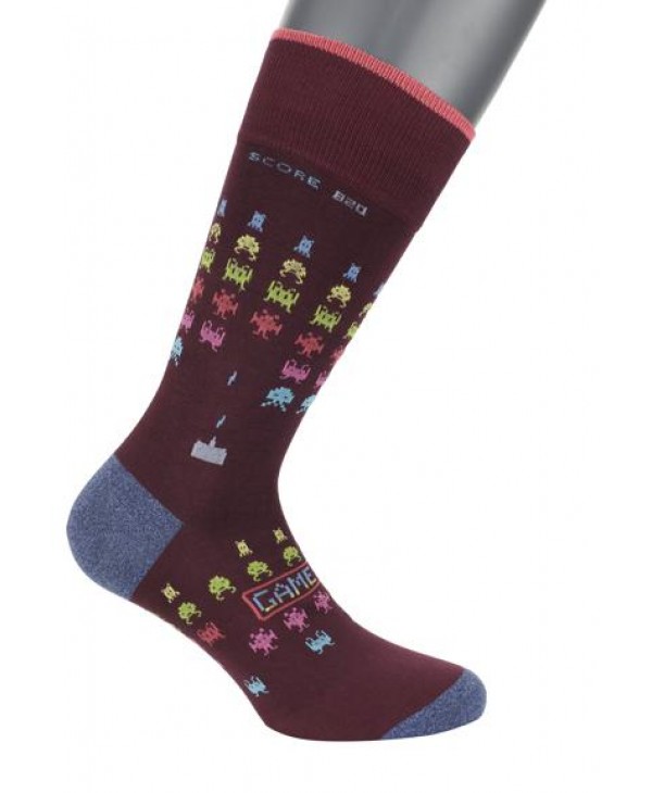 Game Over Fashion Space Invaders Sock in Bordeaux by Pournara POURNARA FASHION Socks