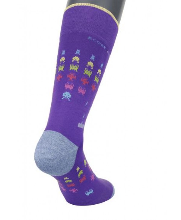 Pournara Fashion Socks Space Invaders in Purple Base POURNARA FASHION Socks