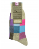 Pournara sock with large squares in blue, purple, anthracite, fuchsia and petrol on a gray base POURNARA FASHION Socks