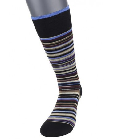 Pournara Socks on a Black Base with Ruff, Bordeaux, Beige and Brown Stripes