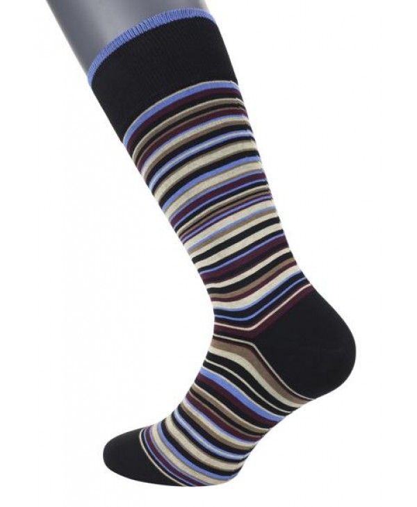Pournara Socks on a Black Base with Ruff, Bordeaux, Beige and Brown Stripes POURNARA FASHION Socks