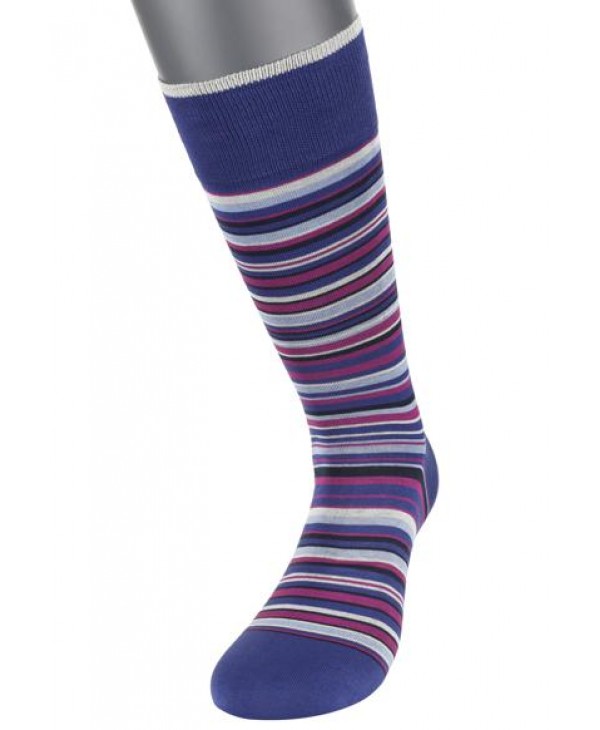 Pournara Fashion Socks in Blue Base with Black, Magenta, Blue and Gray Stripes POURNARA FASHION Socks