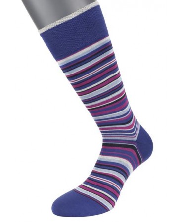 Pournara Fashion Socks in Blue Base with Black, Magenta, Blue and Gray Stripes