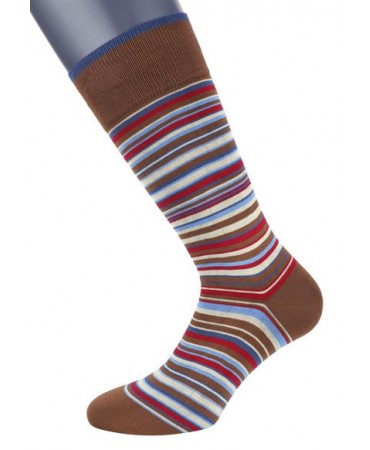 Pournara Socks in Tampa Base with Blue, Red and Beige Stripes