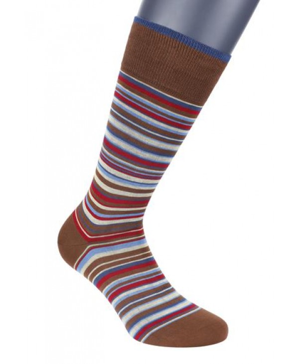 Pournara Socks in Tampa Base with Blue, Red and Beige Stripes POURNARA FASHION Socks