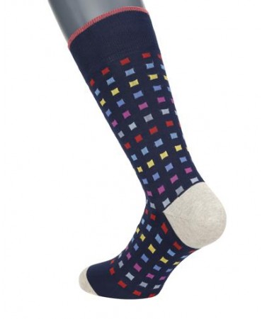 Pournara Fashion sock on a blue base with colorful squares