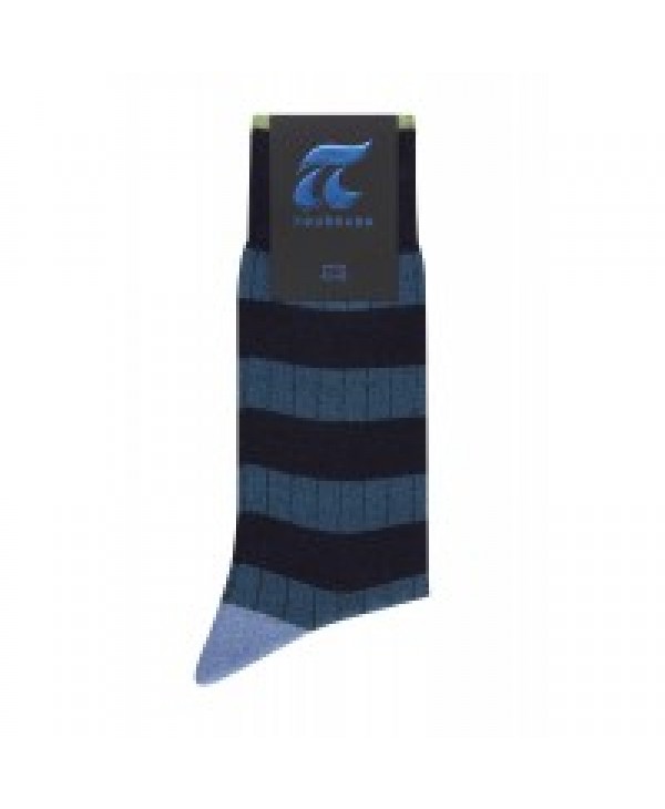 Pournara Fashion Sock in blue base with wide petrol stripes POURNARA FASHION Socks