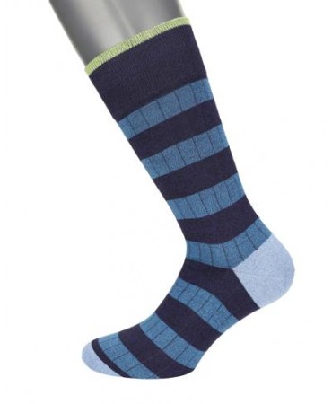 Pournara Fashion Sock in blue base with wide petrol stripes