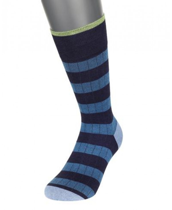 Pournara Fashion Sock in blue base with wide petrol stripes POURNARA FASHION Socks