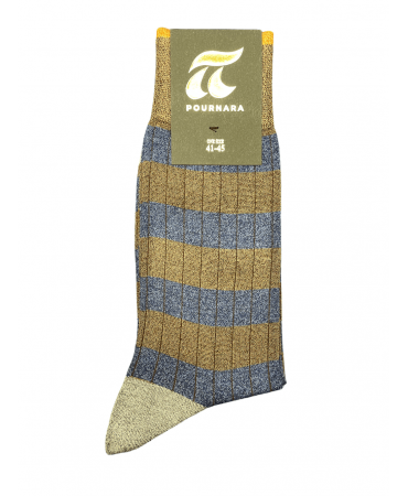 Pournara Fashion sock in gray base with wide seams and brown stripes