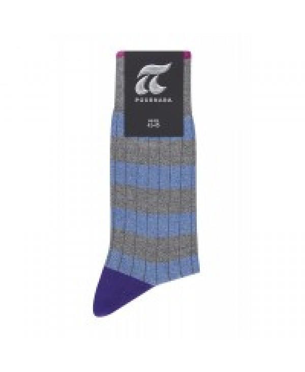 Pournara Fashion Sock on a gray base with wide blue stripes POURNARA FASHION Socks