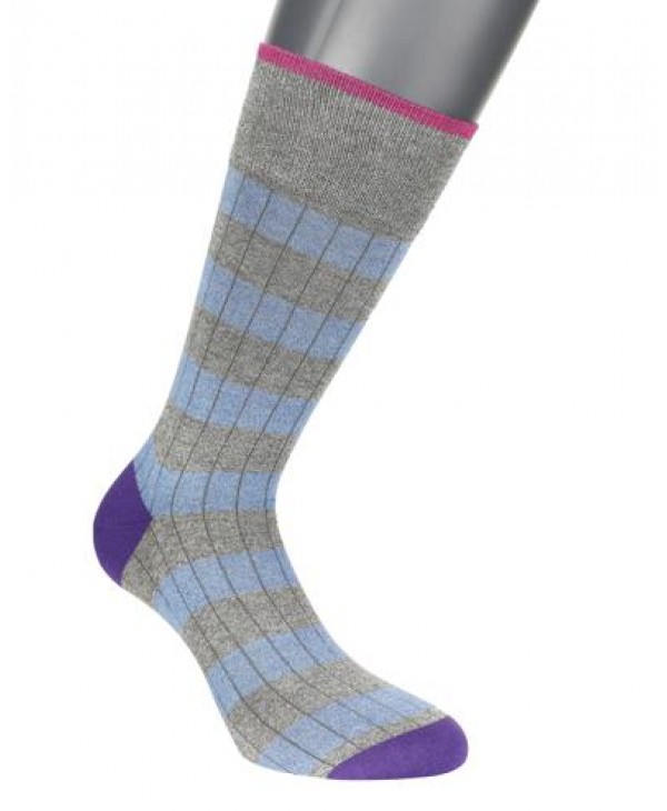 Pournara Fashion Sock on a gray base with wide blue stripes POURNARA FASHION Socks