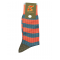 Pournara Fashion sock in anthracite base with wide petrol and pomegranate stripes