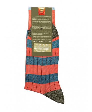 Pournara Fashion sock in anthracite base with wide petrol and pomegranate stripes