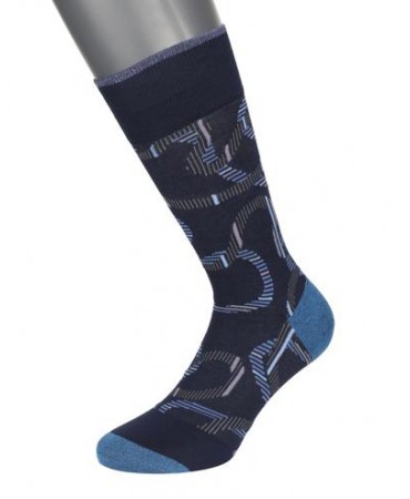 Pournara Fashion sock in blue base with asymmetric colored design